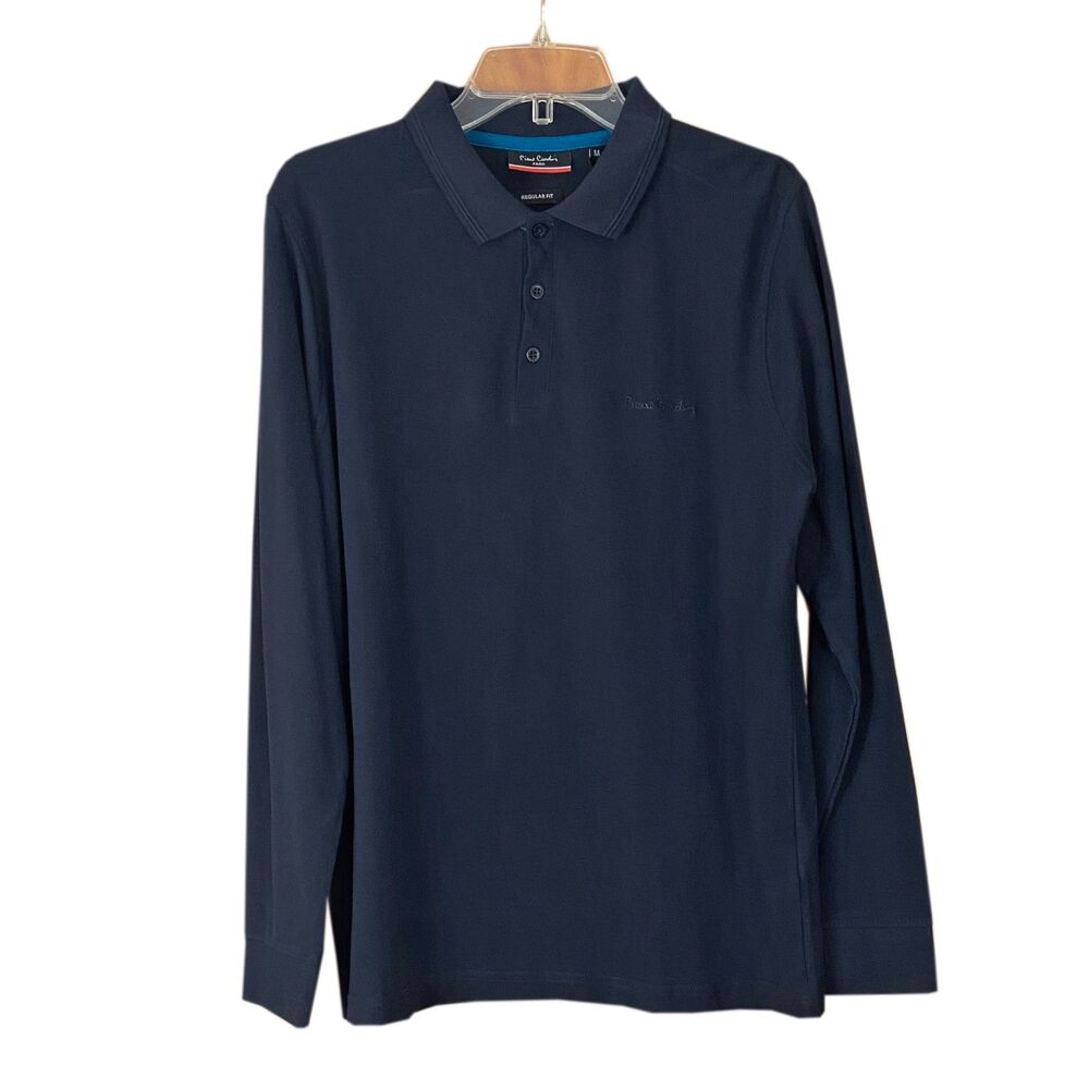 Pierre Cardin Men's Polo Shirt Size M Navy Blue 100% Cotton Long Sleeves NEW